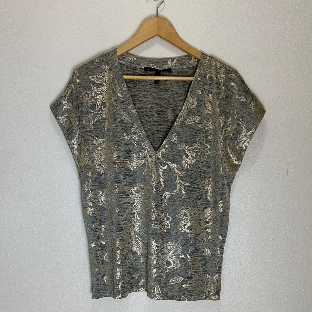 White House Black Market Elegant silver and gold Floral Women's Top, Size L